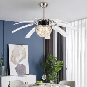 White Tiger Luxury Crystal Ceiling Fan with LED Light | Brushed Nickel Designer Ceiling Fan
