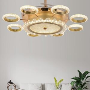 Super Nova Luxury Gold Decorative Ceiling Fan with Crystal LED Light | Modern Designer Ceiling Fan