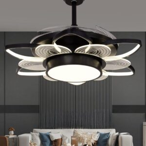Flora Black Luxury Decorative Ceiling Fan with LED Light | Modern Black Designer Ceiling Fan