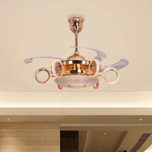 Cat Eye French Gold Decorative Ceiling Fan with LED Light | 42-Inch Acrylic Blades